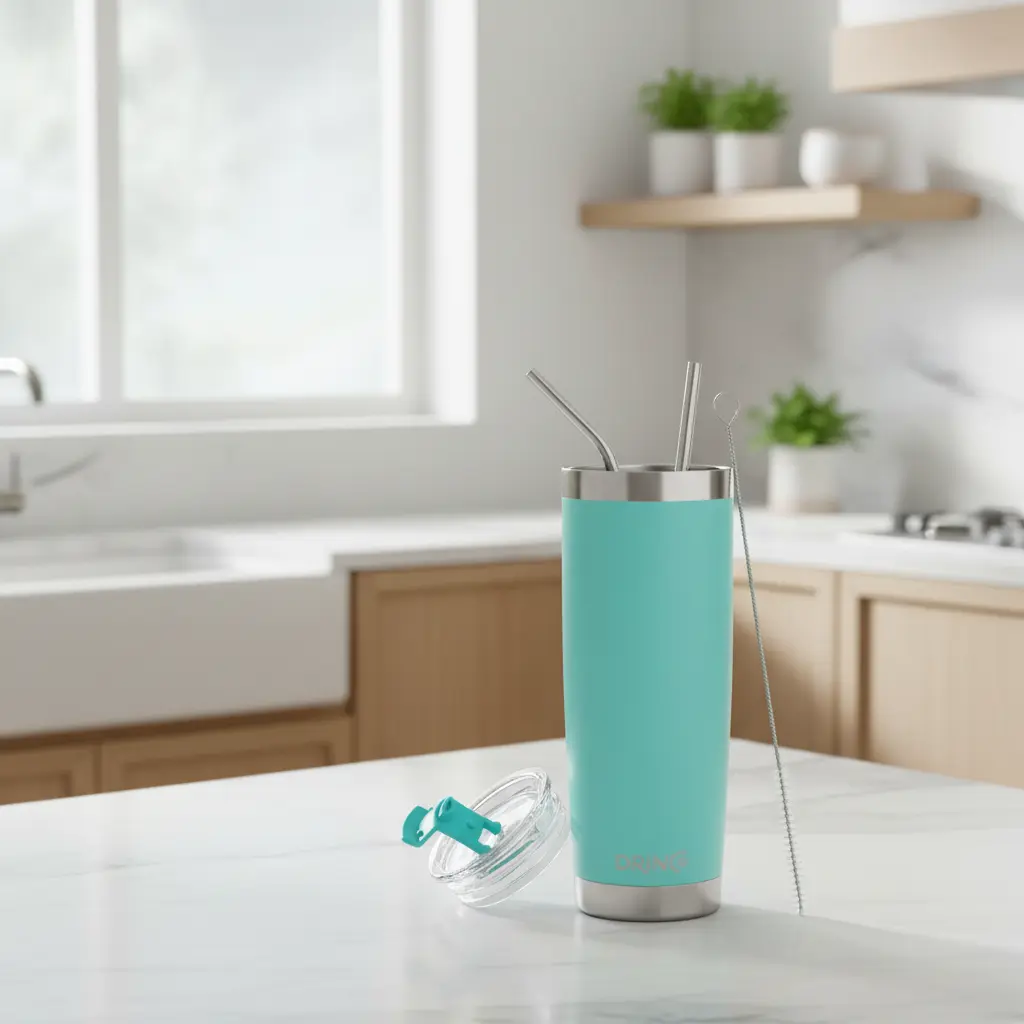 DRINCO® 20 oz. Stainless Steel Reusable Insulated Drinkware Tumbler with Spill-Proof Lid - Teal