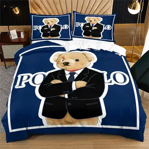 High-end Bear Pattern Print Playful Soft and Durable Bedding Set, Includes 1 Quilt Cover and 1 or 2 Pillowcases, Excludes Quilt Insert and Pillow Insert, Suitable as Gifts for Teenagers and Adults, Modern Style Fashionable Bedroom Bed Decor
