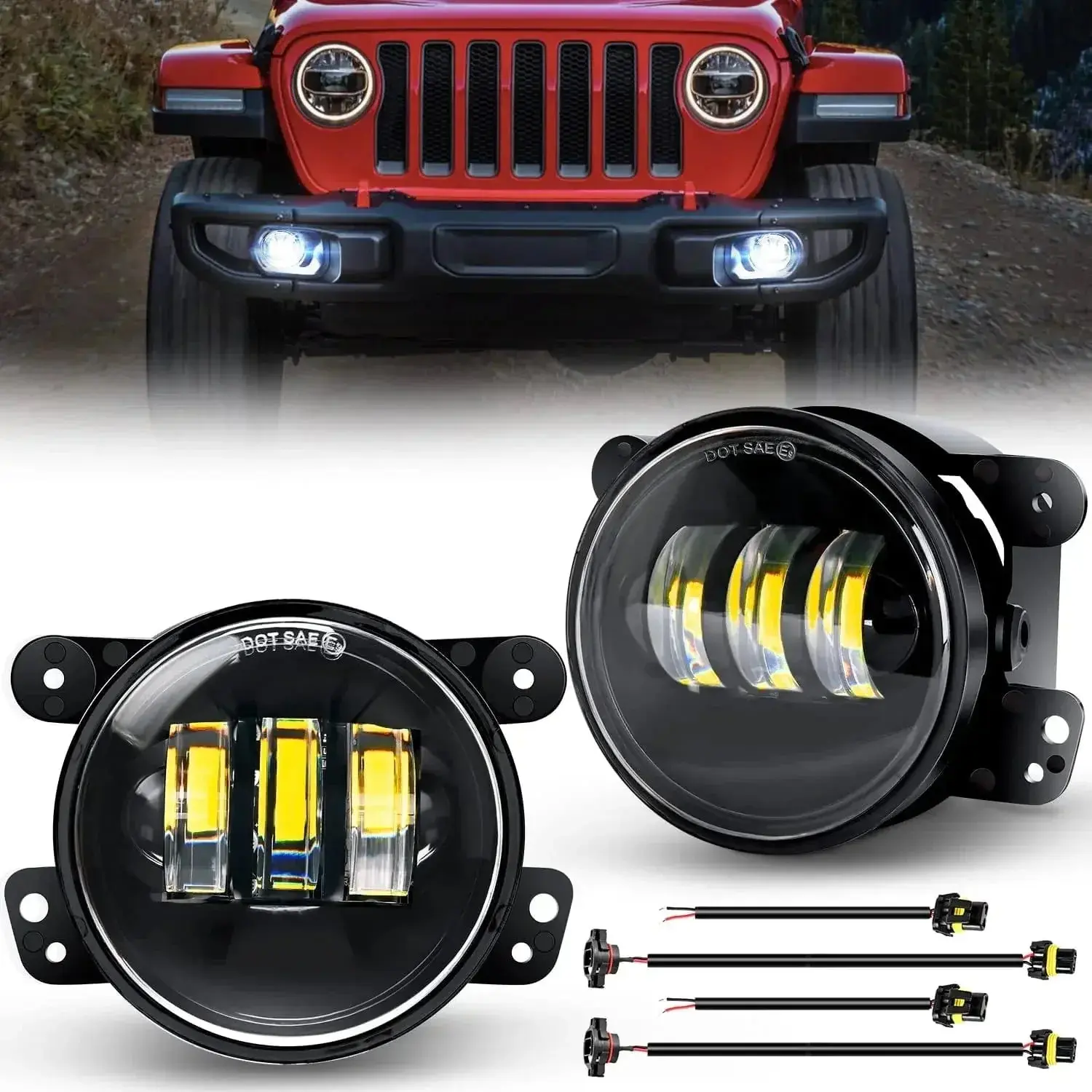 Nilight 4 Inch Glass White LED Front Kit Fog Lights Pair Set for 2007-2018 Jeep Wrangler JK Unlimited JKU, General Hummer, Dot Compliance, OEM Grade, Penetrating Light, Weatherproof, Plug & Play Bolt-On Fit, Car Lighting for Night Driving, Durable, Yes