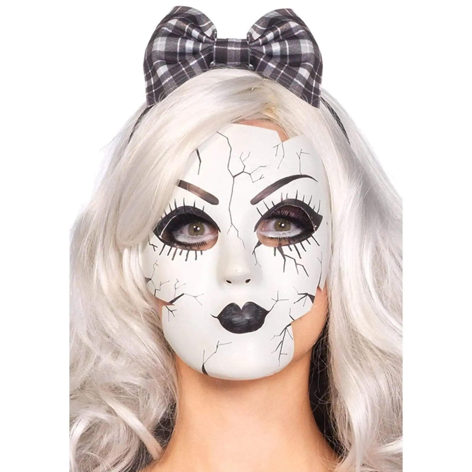 Porcelain Face Mask with Strap, Halloween Party Props, Creepy China Doll-Themed Accessory for Horror Conventions (Festive & Party Supplies)