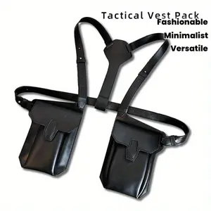 Men's Chest Bag, Korean Style Simple Workwear Versatile Trendy Inner Bag Backpack Autumn Winter Street Fashion Men's Handbag Halloween Gift, Made of High-Quality Leather