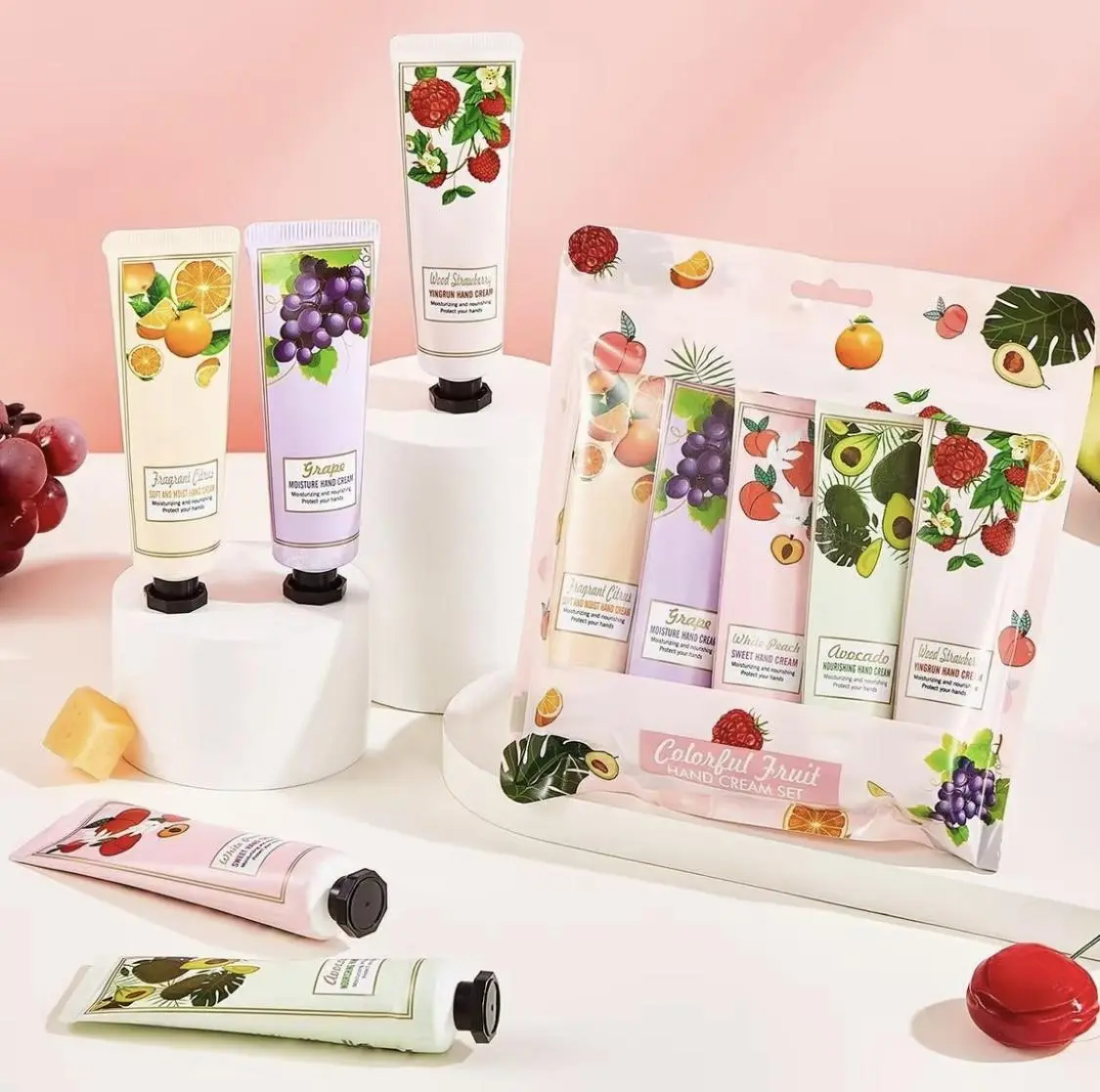 Korean-Style Fruity Scent Hand Cream Set Moisturizing Cream & Soothing Oil for Dry Cracked Skin Soft Supple Hands Daily Hydrating Care, Moisturizer, Hydrate, Adults, Surprise, Contains Neither, No, Lotion, Alcohol-Free, Soothing Care Helps Ease Rough Hand