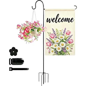 Heavy-Duty Garden Flag Stand with Shepherd's Hook Holder - Sturdy Metal Frame for 12x18 Inch Flags & String Lights, Weather-Resistant Outdoor Lawn, Patio, Yard Decorations