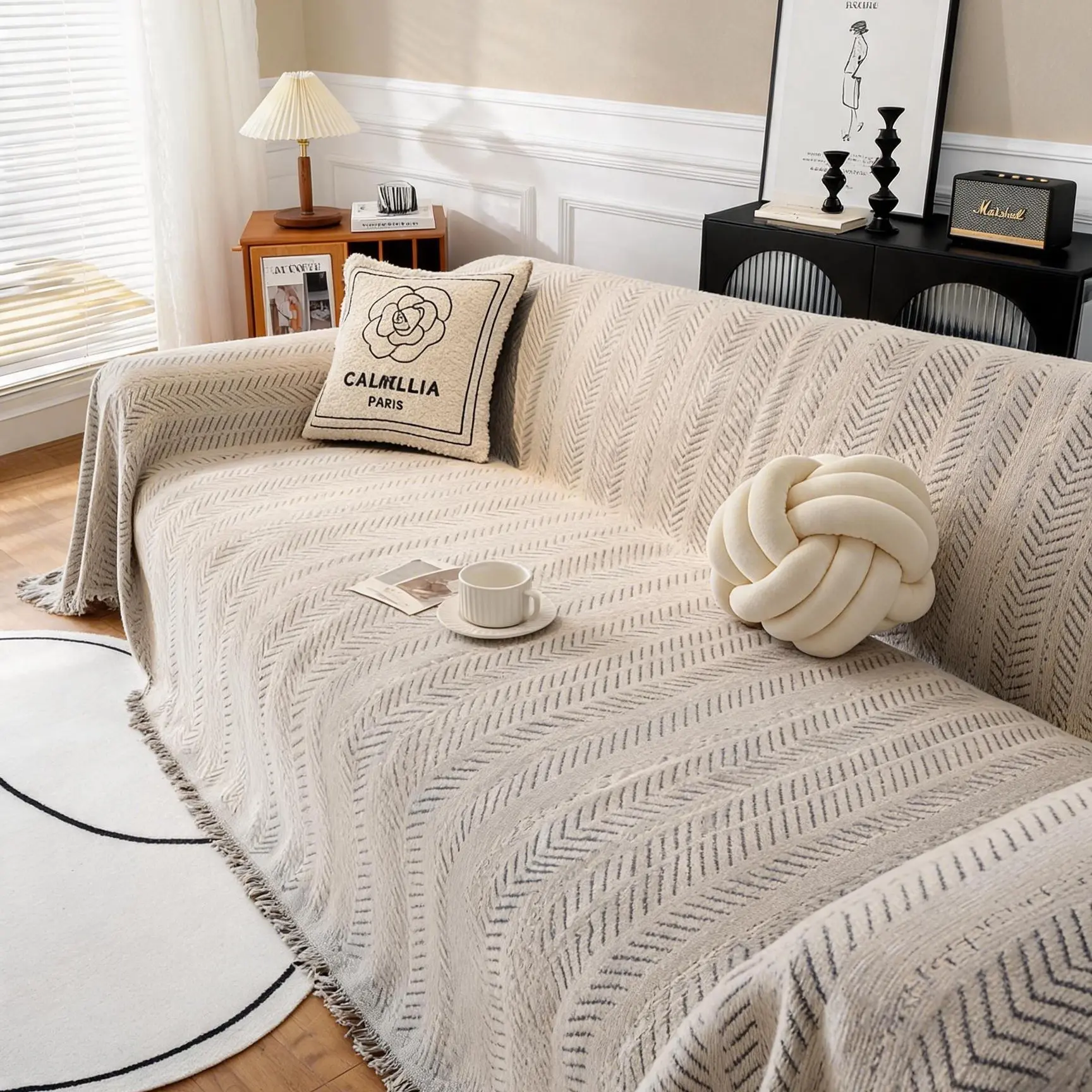 Chenille Couch Cover Anti Slip Sofa Protector for Dogs & Cats, Scratch Resistant Pet Friendly Furniture Cover, Soft All Season Sofa Cover for Living Room