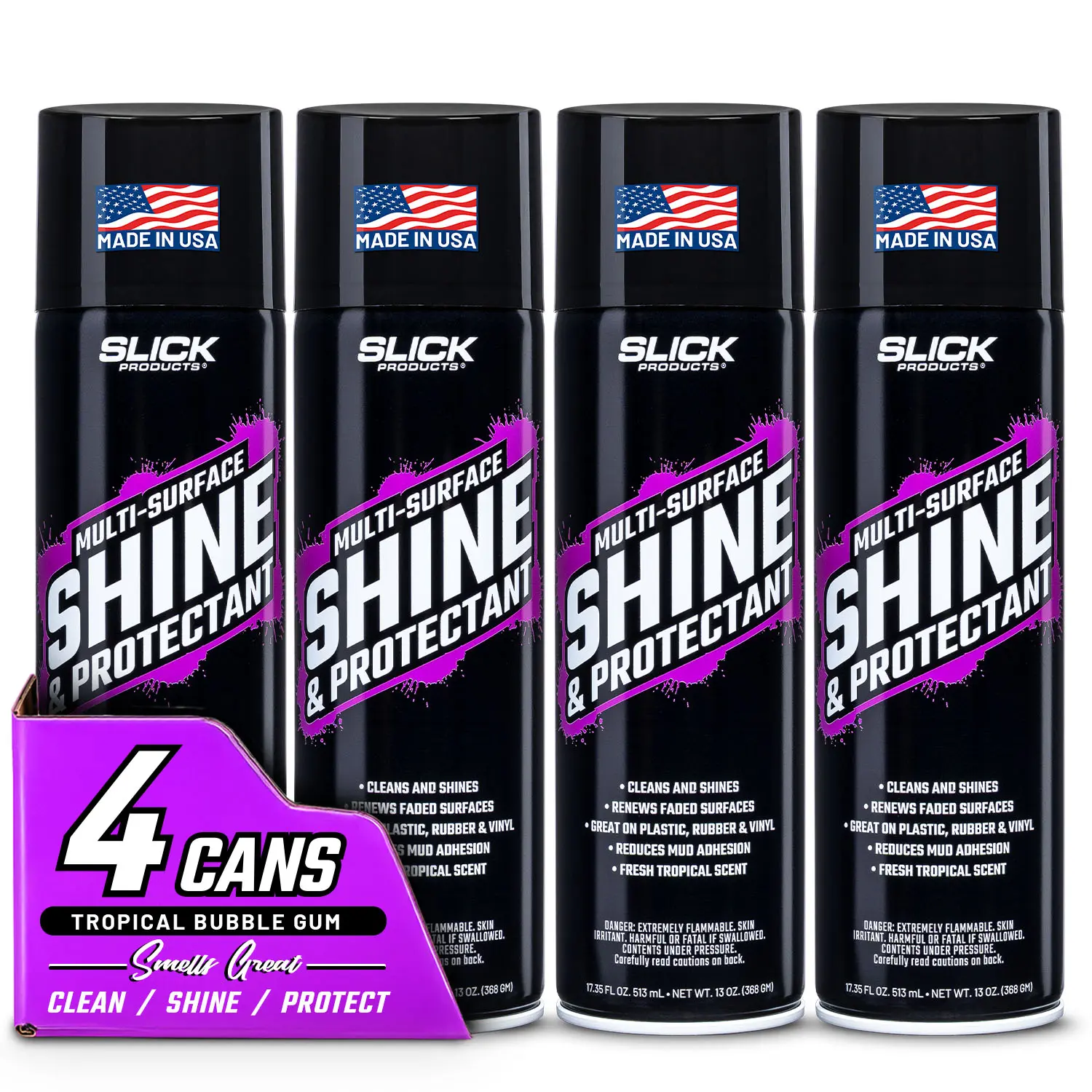 (4-Pack) Slick Products Shine & Protectant, Long-Lasting High-Gloss Clear Coat Spray, Renew, Shine, and Protect Plastic, Vinyl, Rubber, Trim, and More