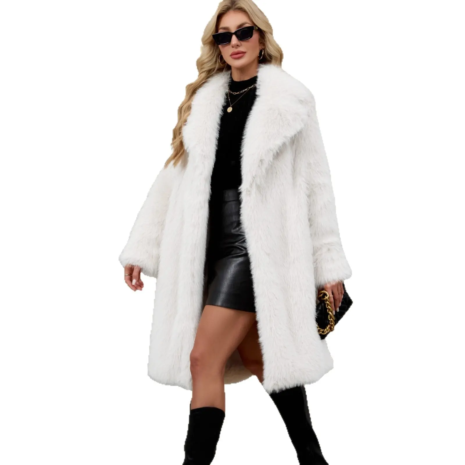 Womens Plush Faux Fur Fluffy Coat