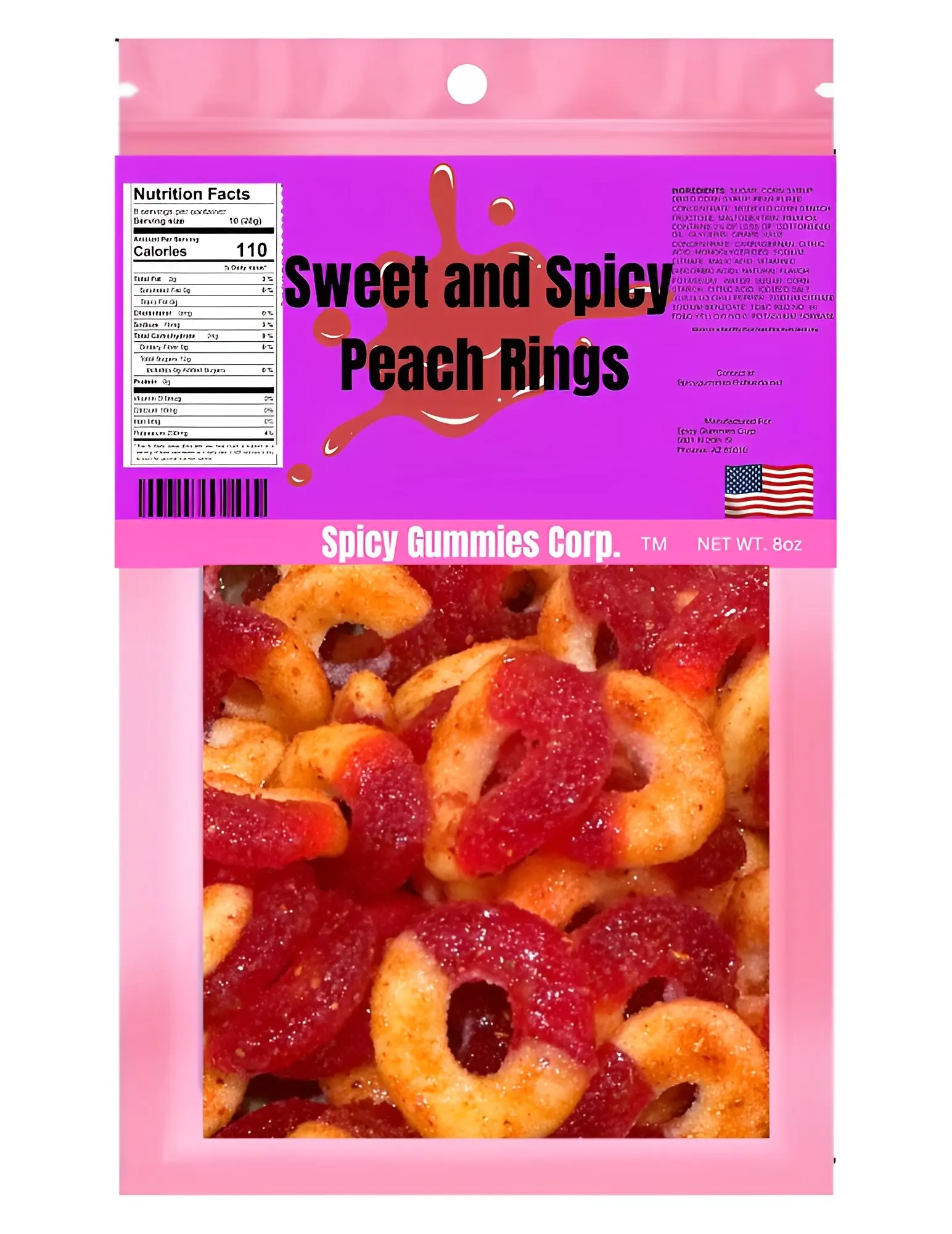Sweet and Spicy Peach Rings - 8oz Container