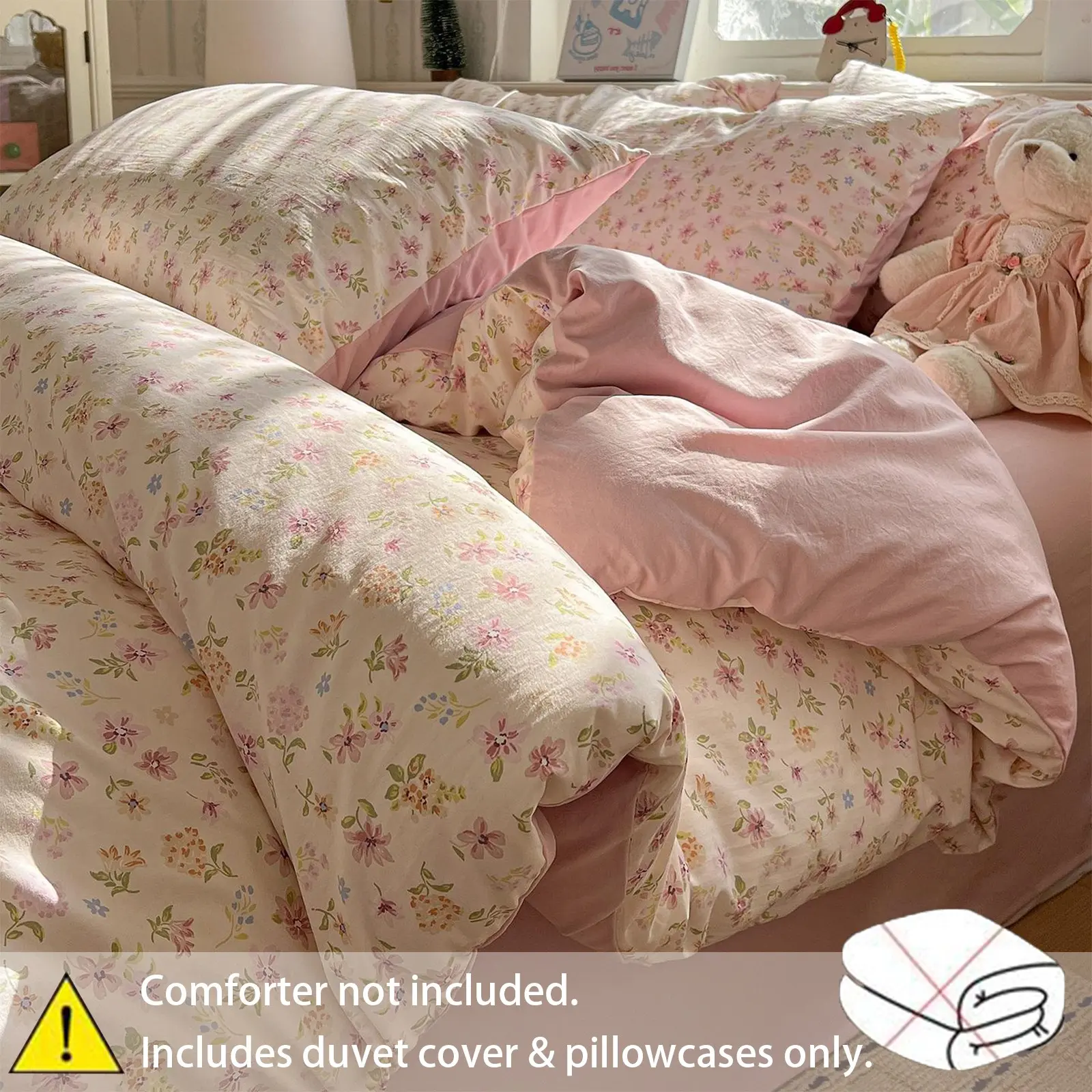 Multicolor Small Floral Olive Bedding set, Bedroom Bedding Set, 1*Duvet Cover , 2*Pillowcases, No filling material,Fresh Flowers,Soft 100%Polyester Fabric, All Seasons Use, Comfy Bedding Set, Soft Bedding Sets