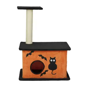 33" Halloween Cat Tree, Cat Tower Cat Tree for Indoor Cats with Spacious Cat Condo, Large Platform, Sisal Scratching Post, Orange & Black