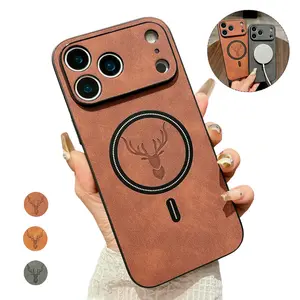 Shockproof Magnetic Bumper Case for iPhone 17 Pro Max 16 15 14 13 12 11, Elk Magnetic Imitation Sheepskin Pattern Phone case, Skin Feel, Fashion Business, Anti-Drop wear-Resistant