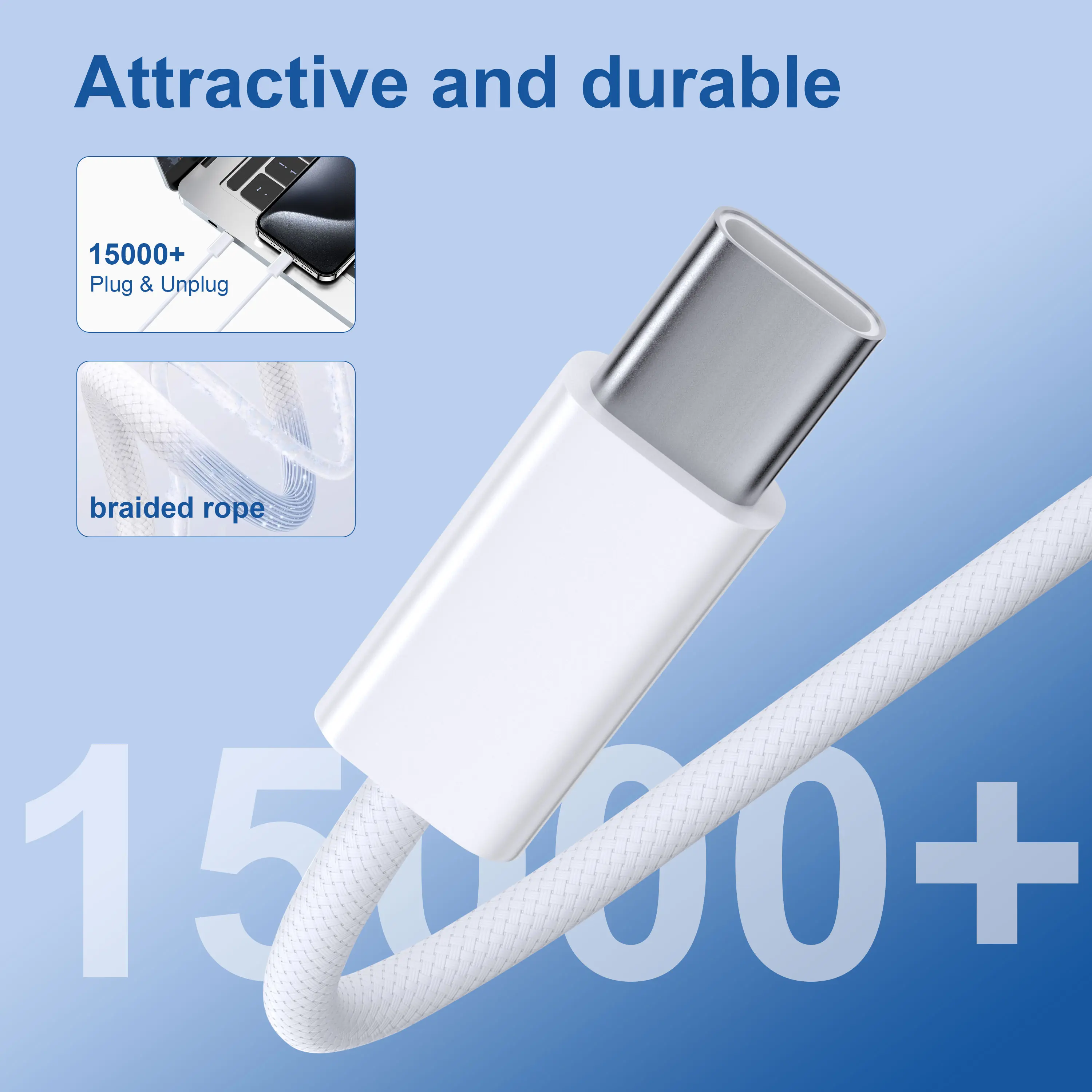 BYYBUO USB-C Power Charger Cable - 60W/5A PD Fast Charging, Nylon Braided Durable C-Type Cable, Portable Multi-Device Adapter for iPhone 16/15, iPad, Laptops, Mobile Devices, Usb-C Charger Cables, Portable Multi-Device Cables