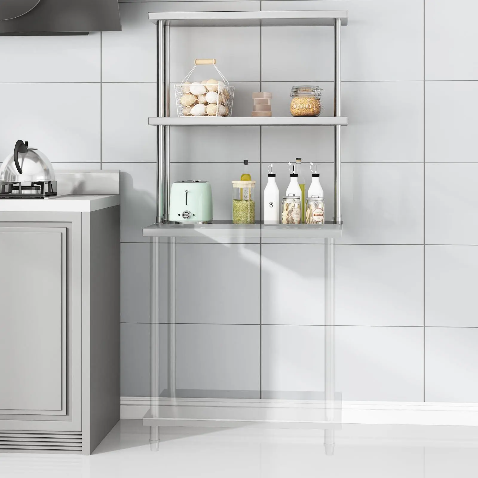 GAOMON 2-Layer Corrosion-Resistant Stainless Steel Hanging Overshelf Kit, 12"x30" Smooth Adjustable Double Shelf with Brackets, 220 lbs (Above 25 kg) Capacity for Kitchen Home Storage