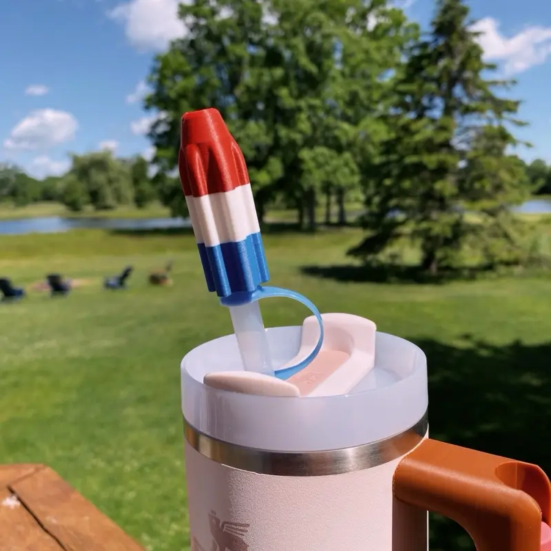 Red White and Blue Popsicle Summertime 4th Of July Freedom America Cute Straw Toppers and Charms for Stanley Tumbers & 9.5mm Straws with Durable PLA Design - Stylish, Beverage