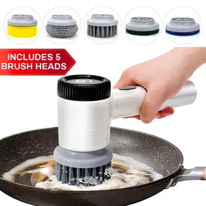 Electric Cleaning Brush, Electric BBQ Grill Brush Cordless and Rechargeable,with IPX7 Waterproof, Multi-Surface Use, and Long Battery Life, Multi-Purpose Cleaning Kit for Bathroom & Kitchen, with 3 Rotation Speeds, 5 Brush Heads, Convenient Type