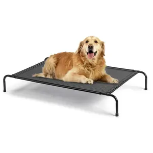 Cooling Breathable Elevated Raised Dog Bed for Large Dogs 51"D x 31"W x 8"H Inch Black Iron Pipe with Striped Teslin Surface for Indoor Sleeping