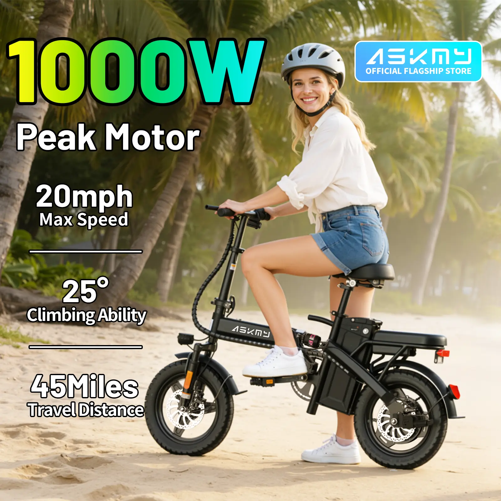 E14 Portable Folding E-Bike 1000W Peak Power, 45 Mile Range | 14" Small Wheel Design, Dual Disc Braking | UL2849 Certified, Puncture-Resistant Battery, 12-Month Warranty