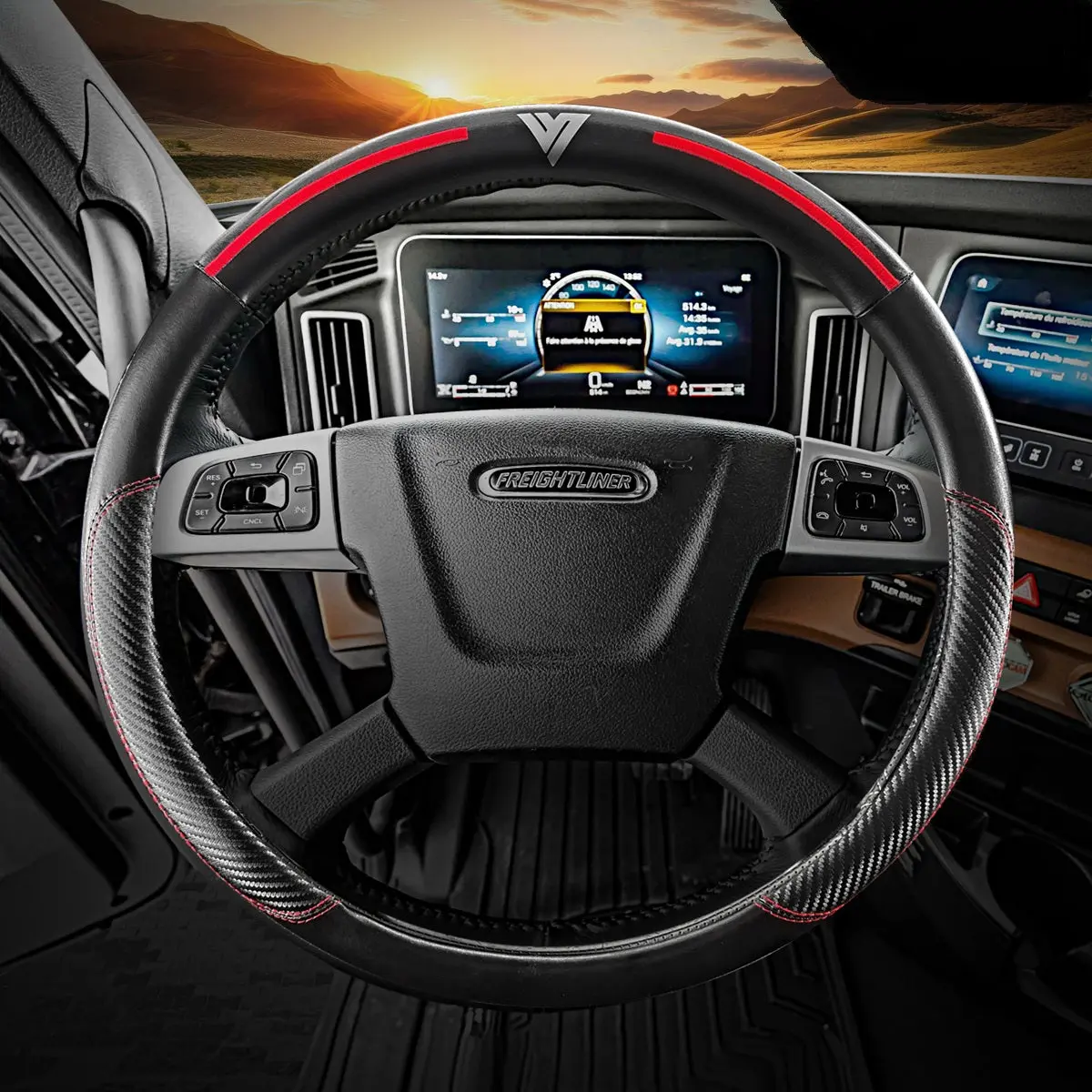 18in Truck Semi Steering Wheel Cover - Black Faux Leather with Slight Red Accents, Steering Wheel Wrap, Car Accessories, Interior Cab Car Styling Accessory, Perforated