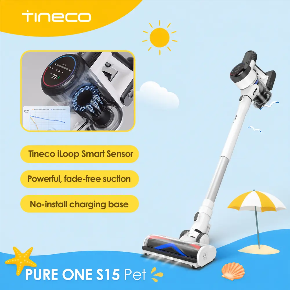 TINECO PURE One S15 Pet Smart Cordless Portable Vacuum Cleaner - Portable Stick, LED Headlights, 0-Tangle Brush, Wi-Fi Connection for Multi-Surface Cleaning