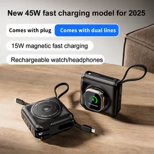 Portable Charger with Internal Charging Plug & 45w Fast Charge, Compatible Magnetic Iwatch Charger, 15a Capacity Battery Power Bank