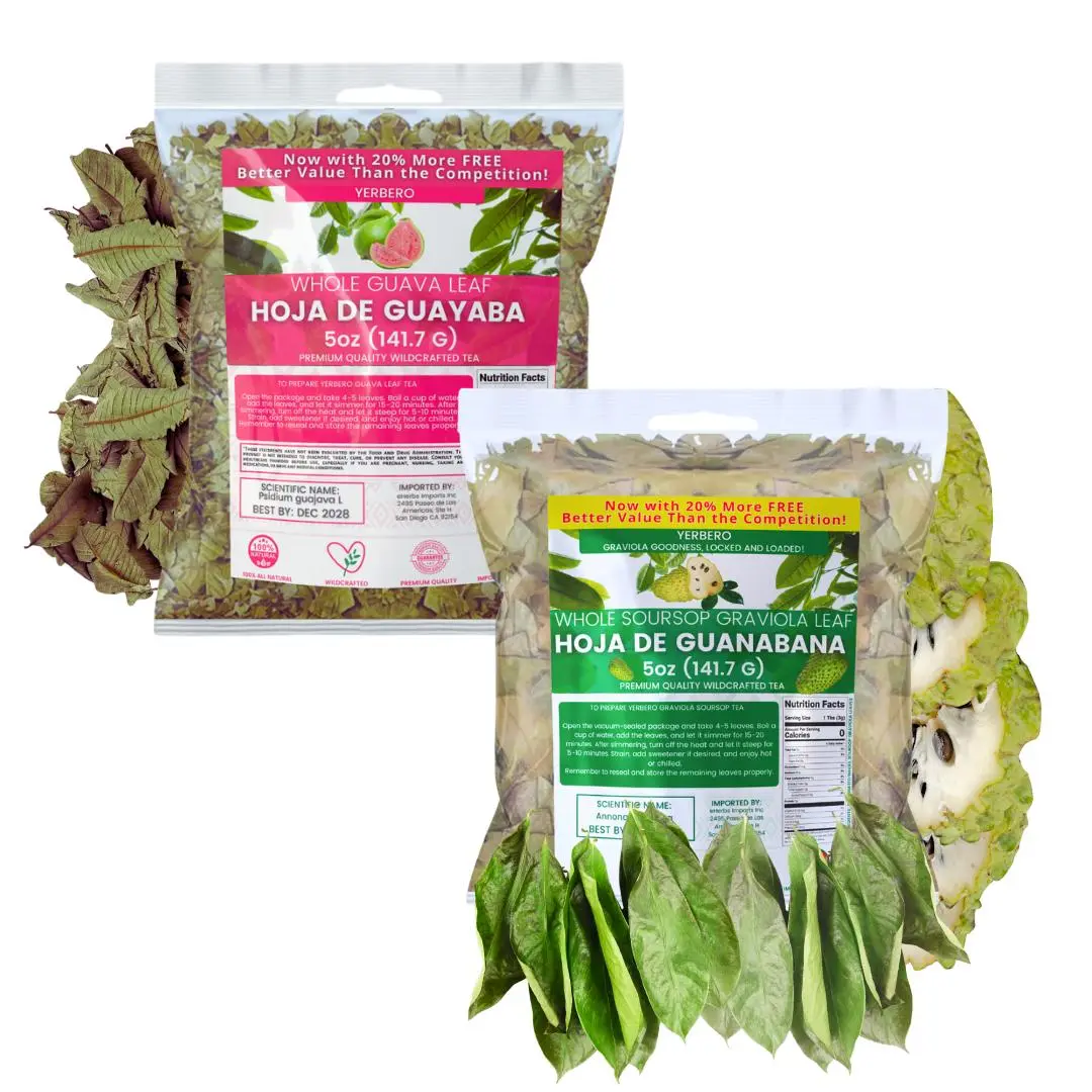 Herbalista Herbal Tea Bundle | Graviola Soursop Leaves + Guava Leaves 5 oz Each – 2 Pack Loose Leaf Herbal Teas