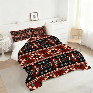 2/3Pcs Tribal Geometric Pattern Comforter Set, Rich Brown & Turquoise Decorative Bedding Set, Luxury Quilted Quilt with Intricate Digital Print, Perfect for a Stylish and Cozy Bedroom Makeover!, 1 or 2 Pillowcase No Pillow Core
