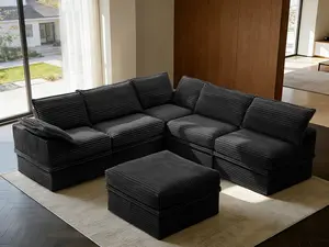 【4 Packages Shipping】NABUMI 142” Oversized Modular Sectional Sofa with Storage, Extra Deep&High Seat Corduroy Cloud Couch, 5 Seater U Shaped Couch, Ergonomic Memory Foam, Free Combination, Tool-Free Assembly, Black, Beige, Dark Gray, Green