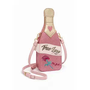 Rosé Champagne Bottle Crossbody Bag – Novelty Mini Bag with Detachable Strap
