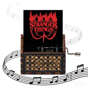 Stranger Things Vintage Carved Wooden Hand Crank Melodic Music Box | Classic Retro TV Series Melody | Iconic Opening Theme | Handmade Gift for Christmas, Birthdays & Holidays, Home Decoration