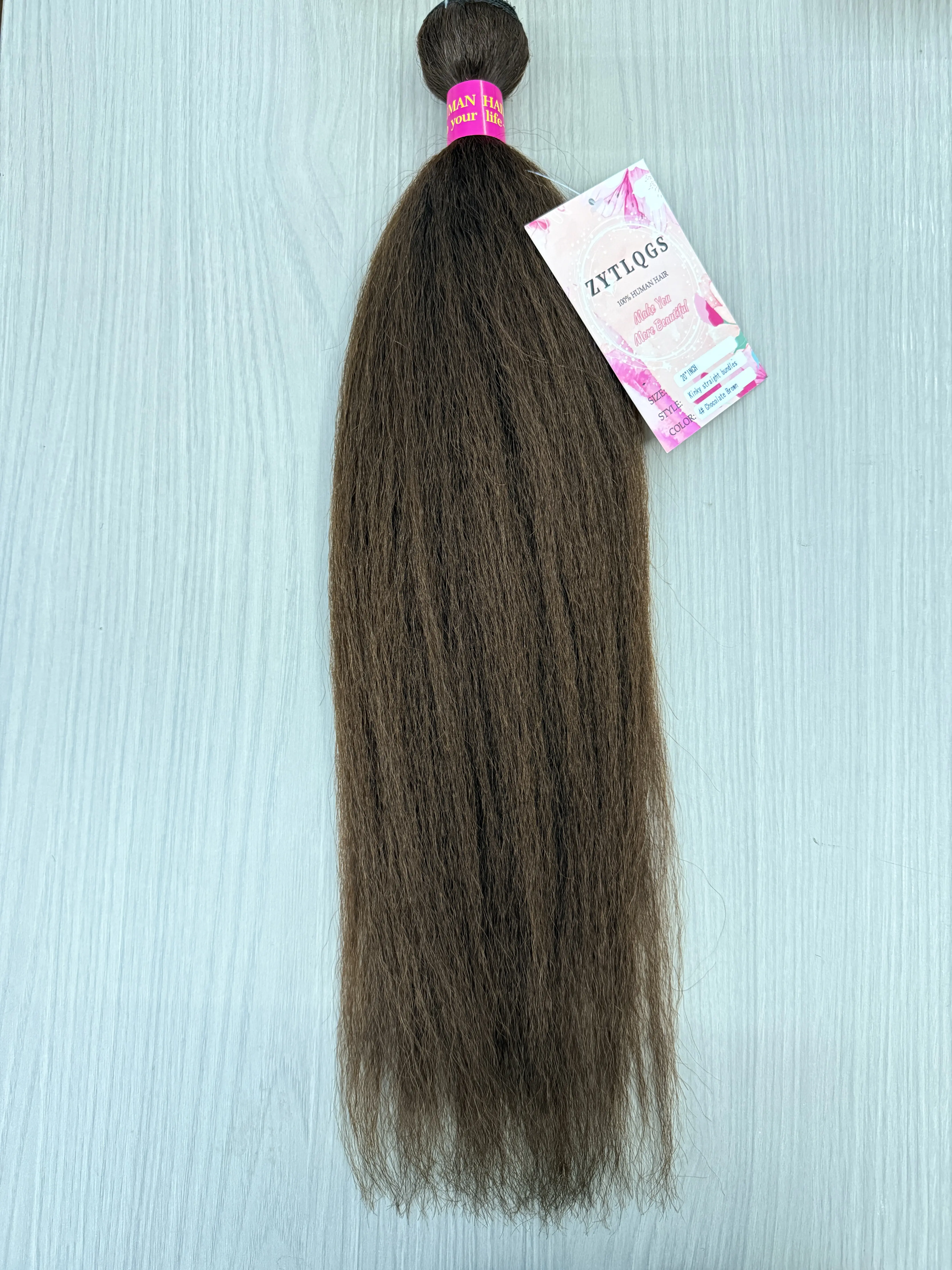 ZYTLQGS Chocolate Brown Kinky Straight Bundles Human Hair 12A Grade 100% Unprocessed Brazilian Virgin Human Hair Weave Yaki Straight Bundles Brown