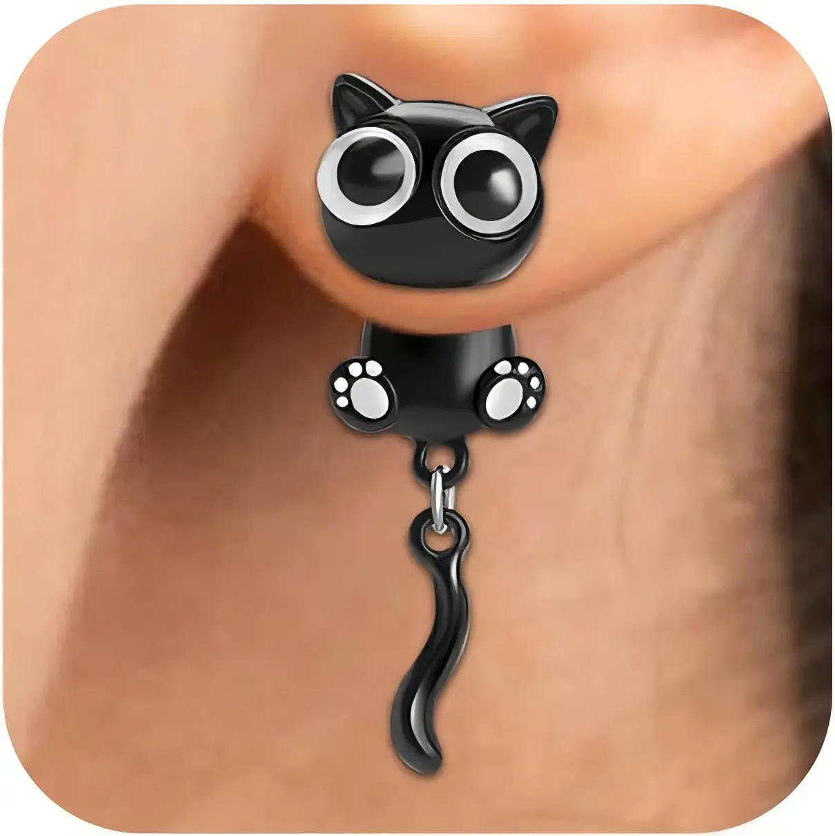 Adorable Black Cat Earrings for Women Cute Cat Paw Stud Earrings Halloween Christmas Jewelry Gifts Set