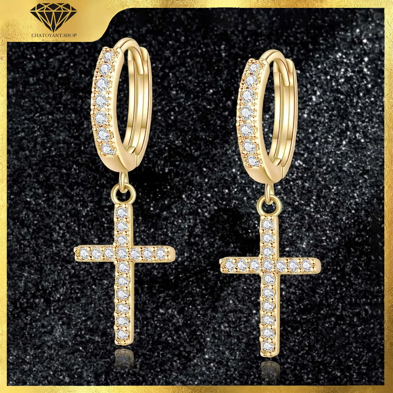 14K Gold Plated Drop Dangle Cross Hoop Earrings Trendy Gold Cross Earrings for Women Small CZ Huggie Hoops Dangling Diamond Cross Earrings Hypoallergenic