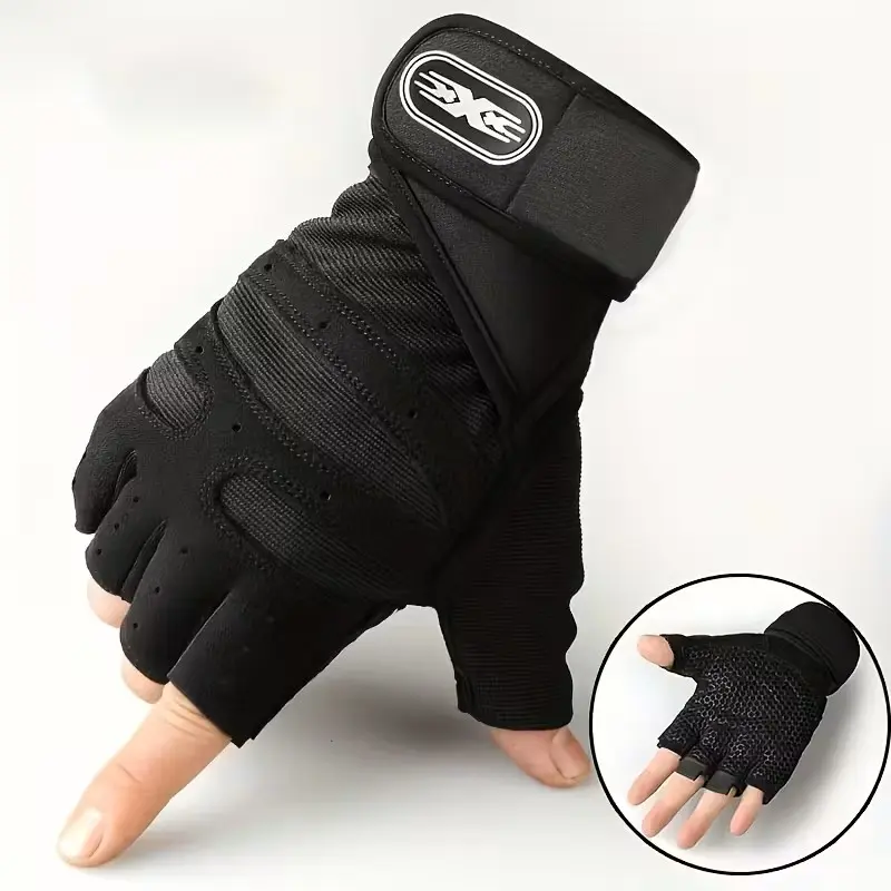 Half-Finger Gym Gloves - Black, Red & Blue Workout Gloves for Men & Women, Ideal for Cycling, Weightlifting & Fitness Enthusiasts, Sports Gloves, Fitness Exercise Accessories, Athletic Accessory | Gloves | Durable Woven Fabric