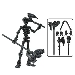 Poseable Skeleton Figure Statue - Movable Articulated Human Skeleton with Weapons, Collectible Figure for Desktop Decor
