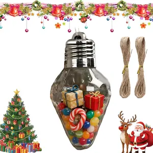 Christmas Bulb Gift Jar, Clear Fillable Light Bulb Ornaments with Lid, Jumbo Plastic DIY Xmas Tree Decorations, Reusable Hanging Candy Jars for Christmas Crafts & Party Favors