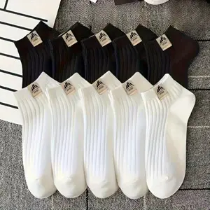 5/10 Pairs of Fashionable Black/white/black and White Mixed Color , Solid Color Ankle Socks, Suitable for All Seasons To Wear Breathable