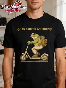 Off To Commit Tomfoolery Funny Frog Toad Scooter T-Shirt| Casual Crew Neck, Regular Fit, Soft, Fashionable Summer Tops, Print Pattern, Short Sleeve, Comfortable & Stylish, Multiple Options Available