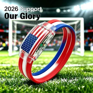2026 USA LED Glowing Flag Silicone Wristbands, Luminous Fan Bracelets for Match Viewing Parties, Sports Team Pride AccessorySide Button Light Activated Wristbands， 2026 Soccer Match Fan Patriotic Luminous Bracelets Game Night Party Supporter Gift