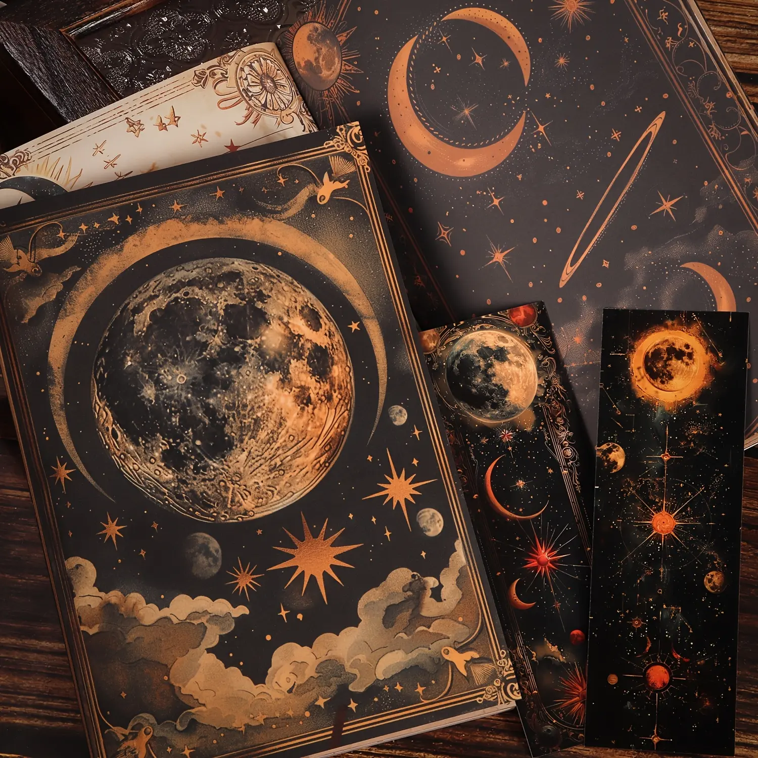 JAIIMAN 80pages A5 Vintage Material Paper Celestial Journal Notebook Kit With Two Bookmarks, Antique Stars and Moon Design for Scrapbooking, Diary, Planner Decor, Junk Journal, Crafts, Journaling Supplies