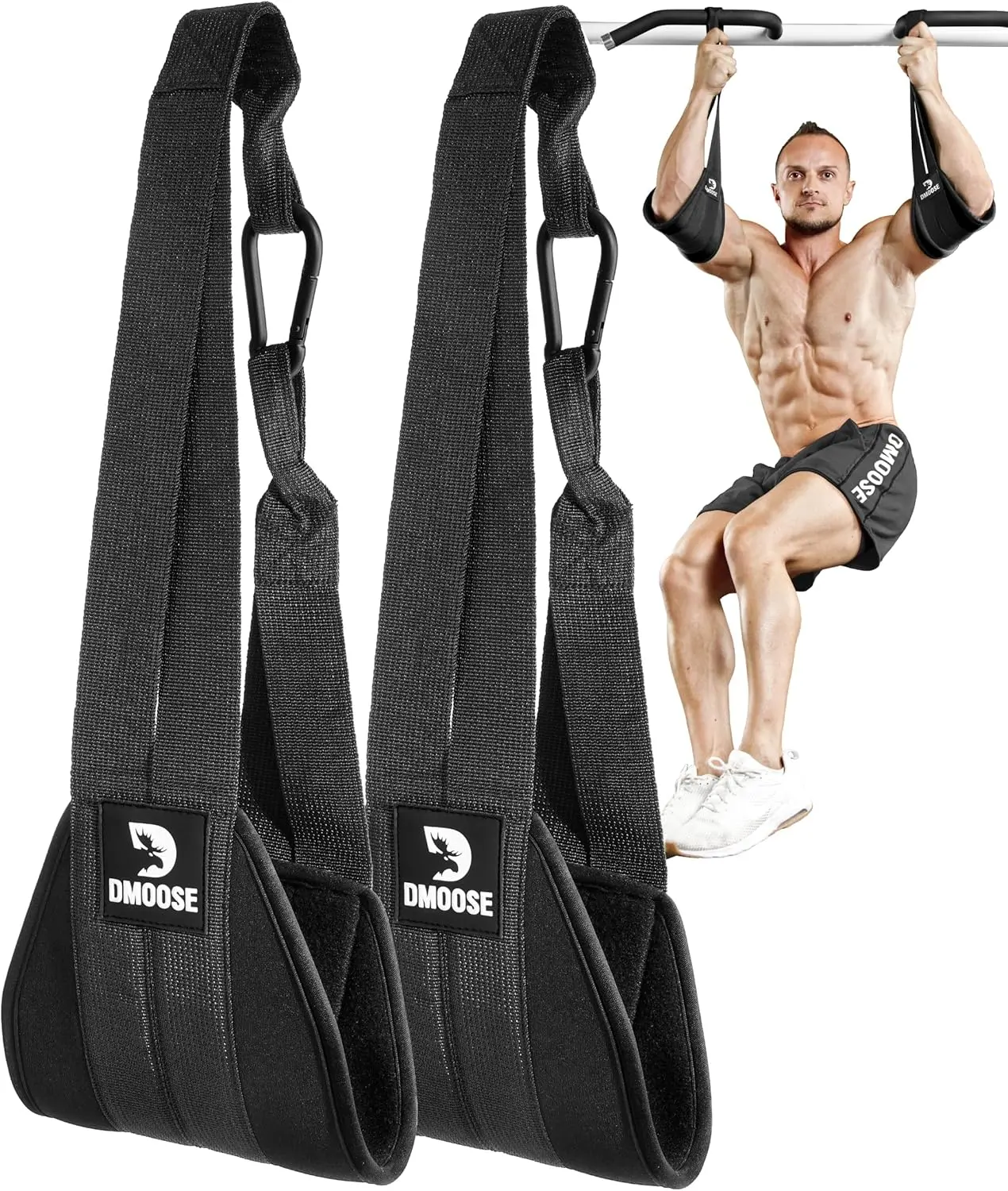 DMoose Hanging Ab Straps for Pull Up Bar, Padded Core Workout Straps for Leg Raises, Knee Raises & Ab Training, Supports Up to 330 LBS, Home & Gym
