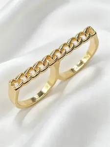 Elegant 14k Chain Texture Two-Finger Ring, Minimalist Women's Daily Commute Office Jewelry, Subtle Casual Unique Ring, Elegant Fashion Rings