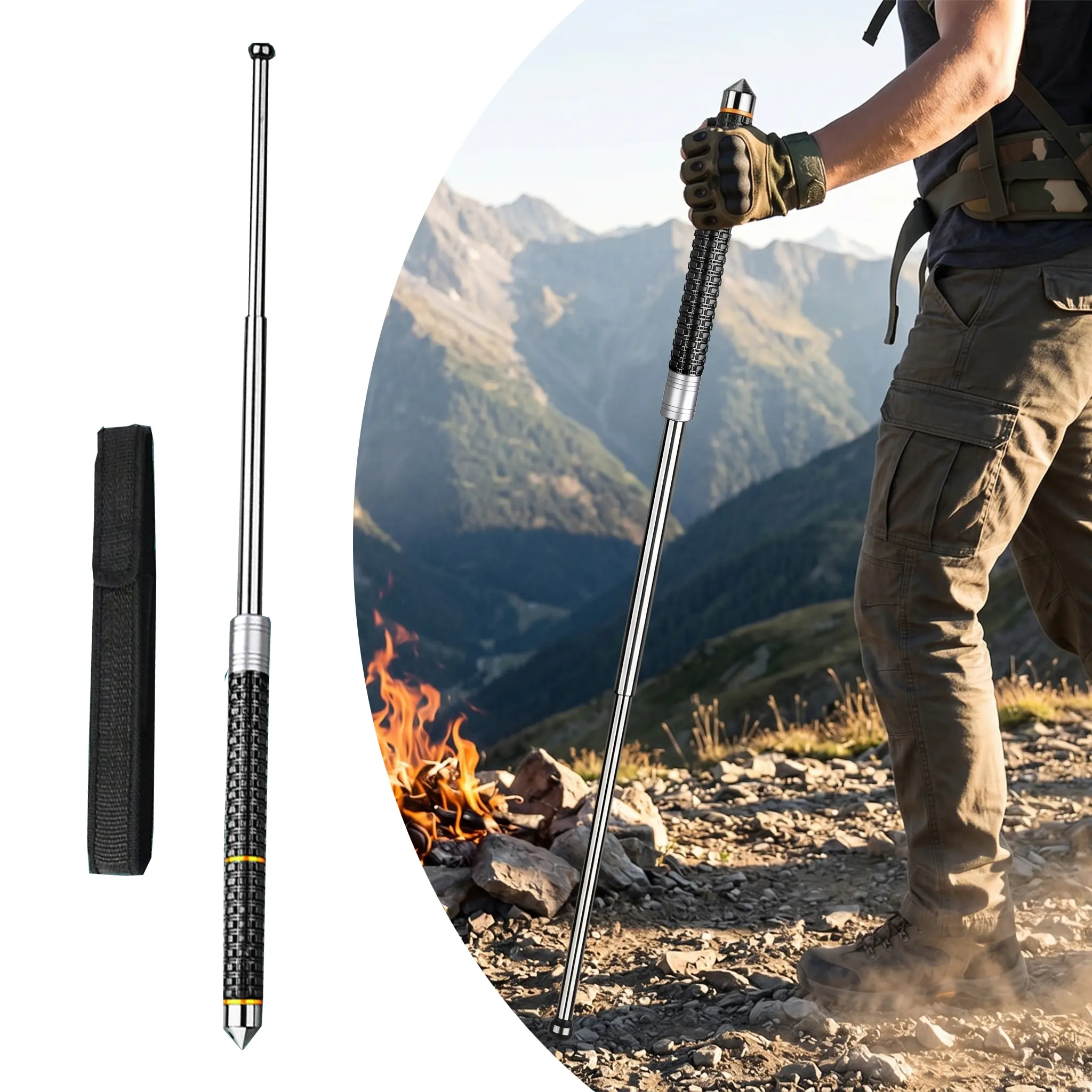ELARIONITH Height-Adjustable Retractable Hiking Stick - 39 inches, Ergonomic Grip, Robust Materials, Lightweight Build - Ideal for Hiking, Camping, Trail Running - Essential Sports & Outdoor Gear