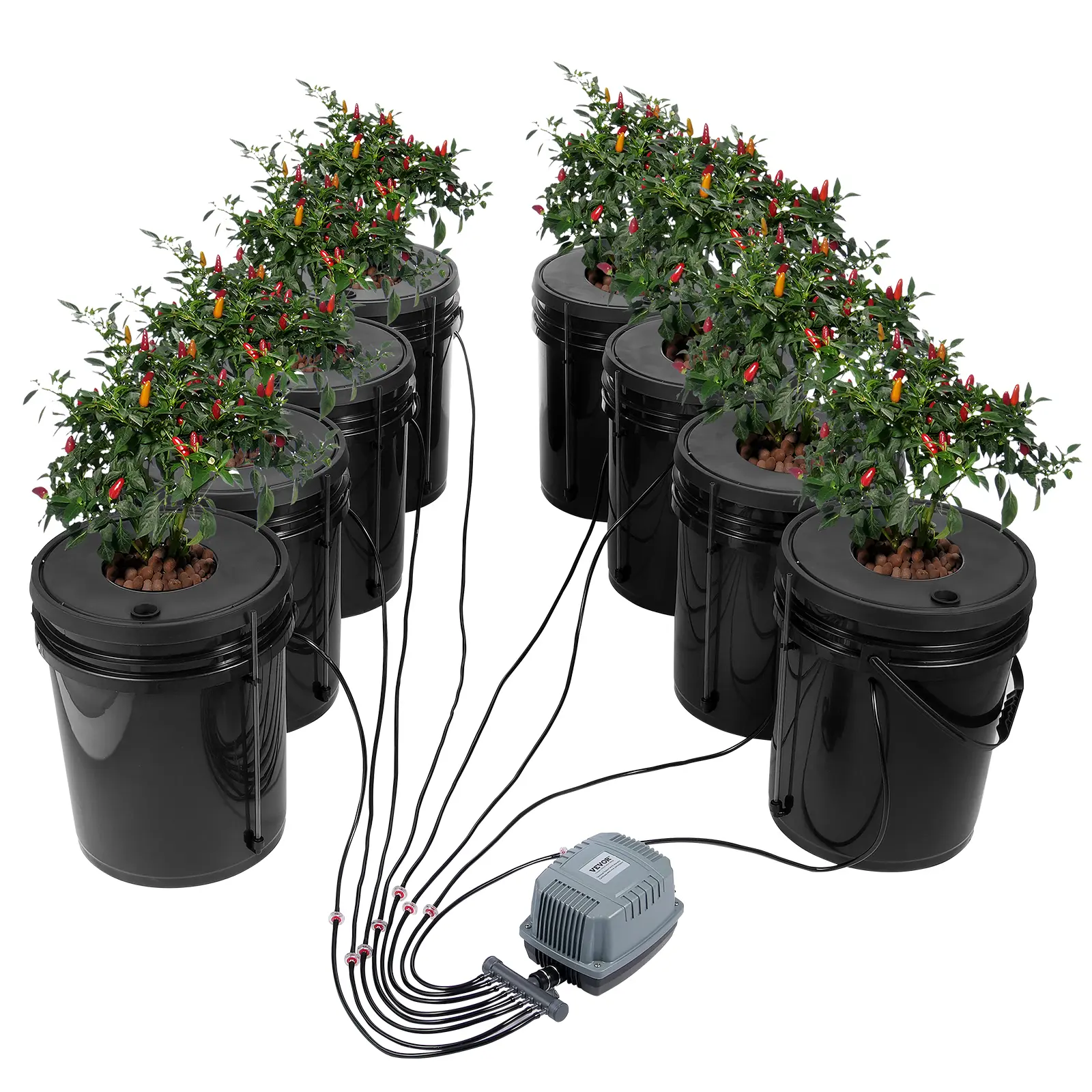 【summerfinds】VEVOR DWC Hydroponic System, 5 Gallon 8 Buckets, Deep Water Culture Growing Bucket, Hydroponics Grow Kit with Pump, Air Stone and Water Level Device, for Indoor/Outdoor Leafy Vegetables