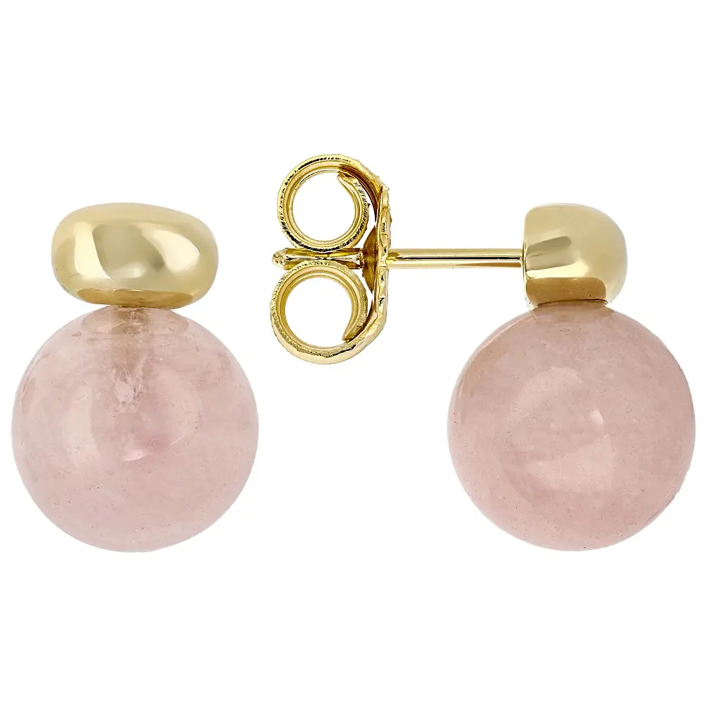 JTV Rose Quartz 18K Yellow Gold Over Plated Bead Earrings 10mm
