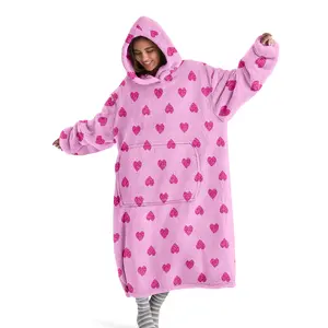 hoodie blanket，Wearable Blanket，Cozy Hooded Blanket, Ultra-Soft Hooded Blanket Sweatshirt, Wearable Blanket with Sleeves, Large Pocket, Leopard Heart Pattern, Perfect Gift for Women，Christmas Gift,Valentine's Day gift