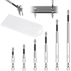 Hardware supplies 6PCS High Magnetic Screwdriver Drill Bit Set, 2025 New K5 Impact Resistant Non Slip Bit, Upgrade Strong Magnetic Durability Screwdriver Drill Bit Set(1, 50+65+75+100+120+150mm)