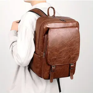 New MenS Backpack with Genuine Texture, Large Capacity, Korean Style, Suitable for Business Trips, Computer Bag, Travel, And Student Use. This Vintage-Style Backpack Is Trendy, Versatile for Books And Computers, And Features a Design Outdoor