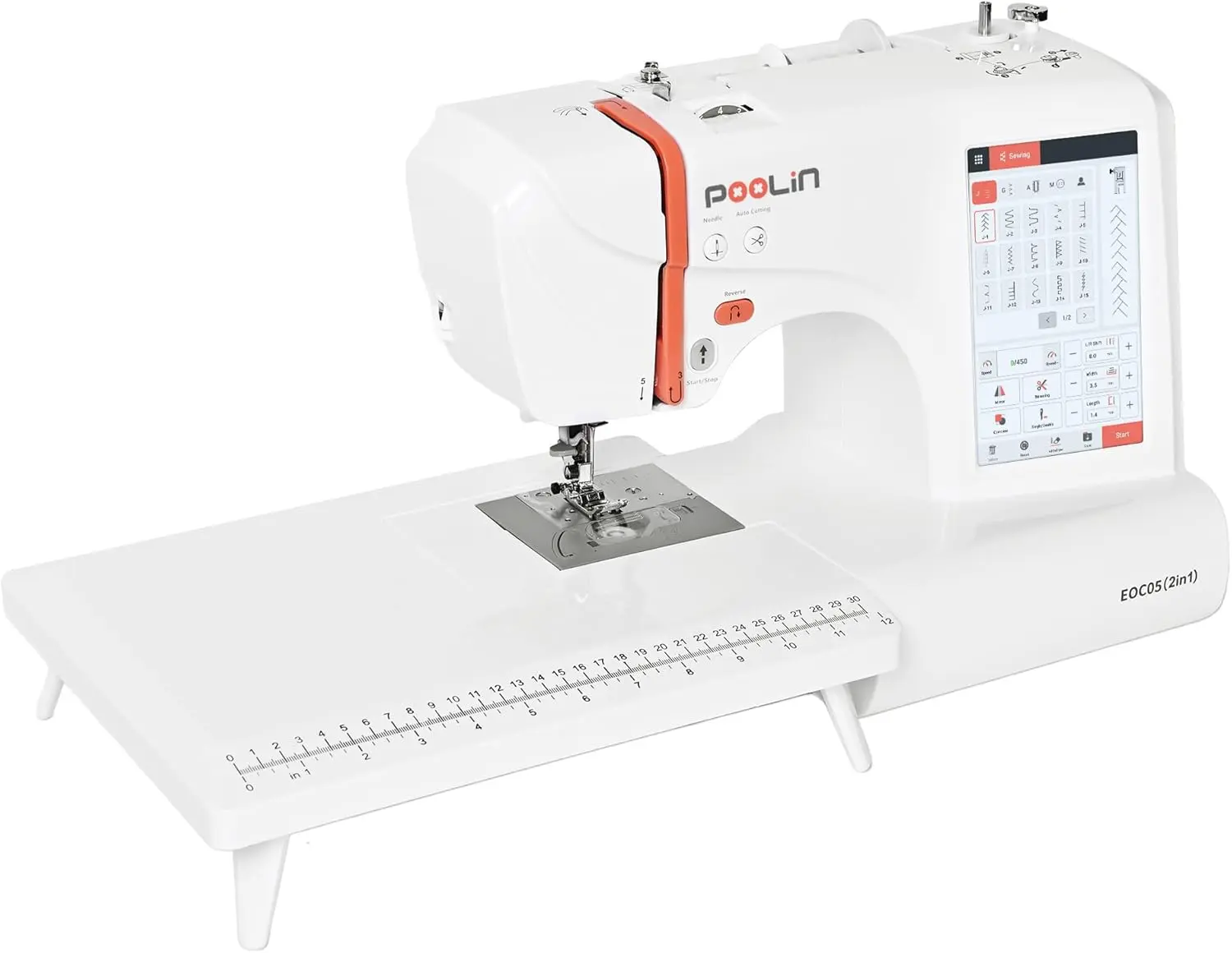 PooLin EOC05 2-in-1 Sewing and Embroidery Machine, 4x4in & 4x9.25in Embroidery Sizes, 130 Built-in Designs, 207 Sewing Stitches, 7in Touch Screen with WiFi Transfer, Full Kits & 1-on-1 Training Included
