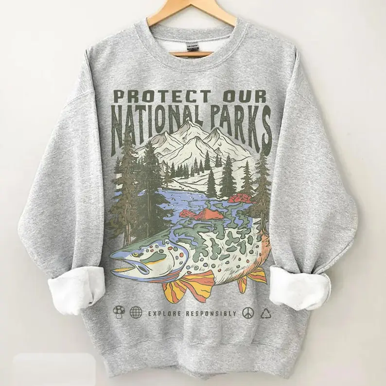 90s National Parks Unisex Sweatshirt Granola Girl Shirt Respect the Local Wildlife Pullover Hiking Camping Clothes Wanderlust Shirt