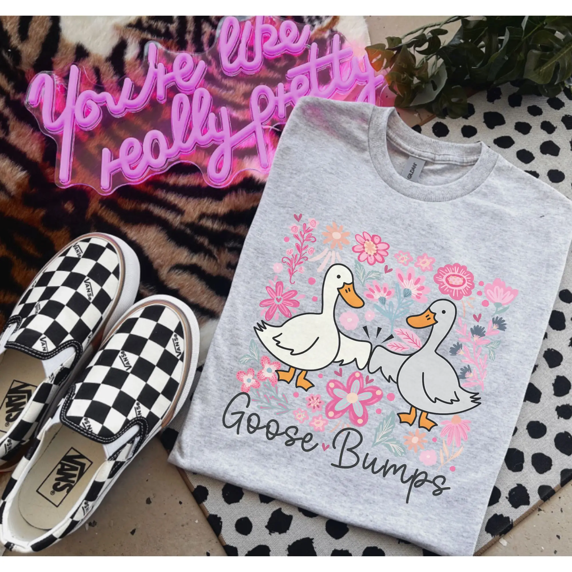 Goose Bumps Shirt - Shirts For Women - Bleached Shirt - Gildan - Porch Goose - Summer Shirts Jersey Top