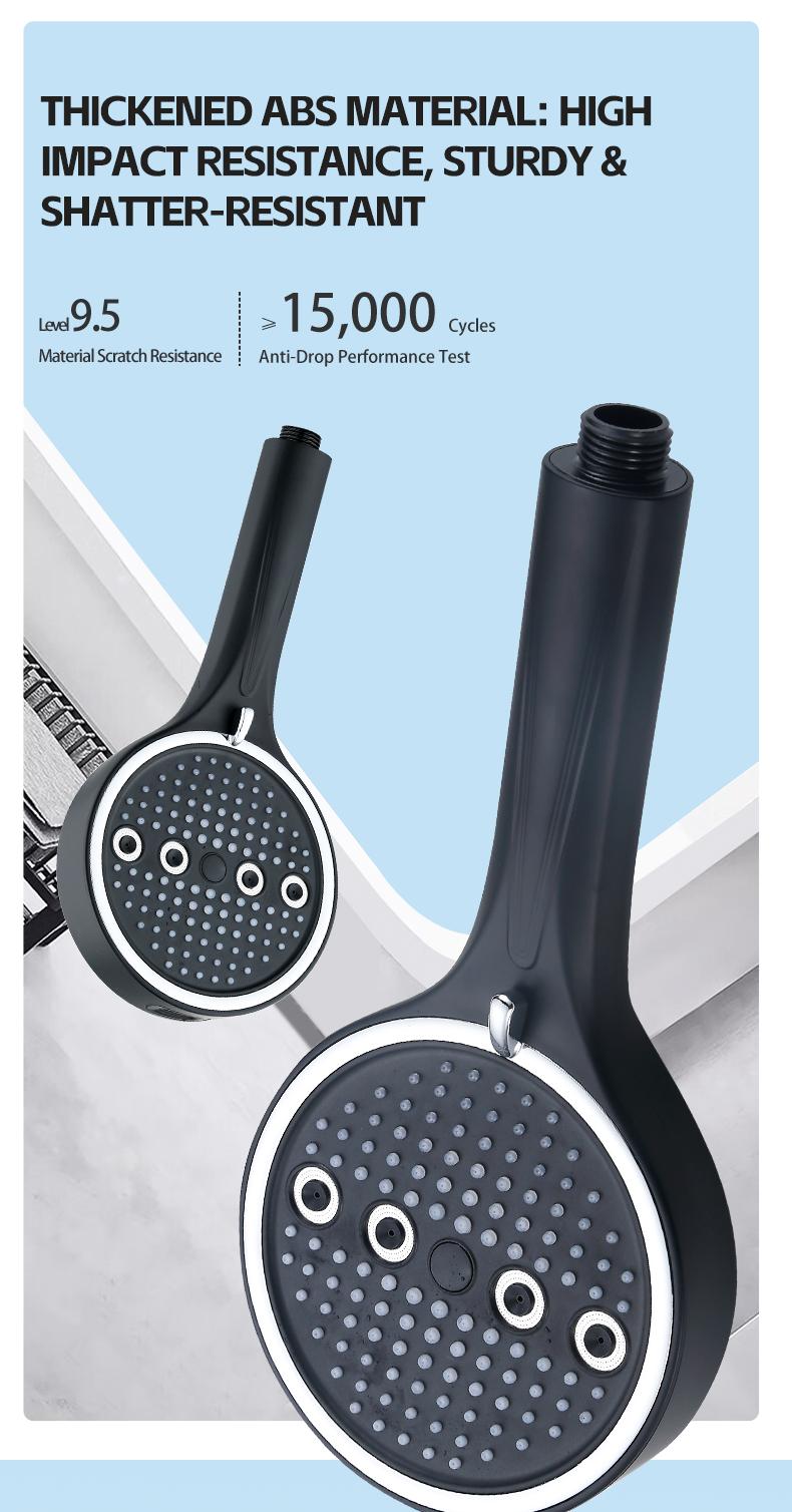 High Pressure Handheld Shower Head Combo, 5.12 Inch Rain Showerhead with 6 Spray Modes, Long Hose & Holder, Wall-Mounted Bath System, Polished/Matte Black, Works Great with Low Water Pressure, Ideal for Modern Bathroom Showers